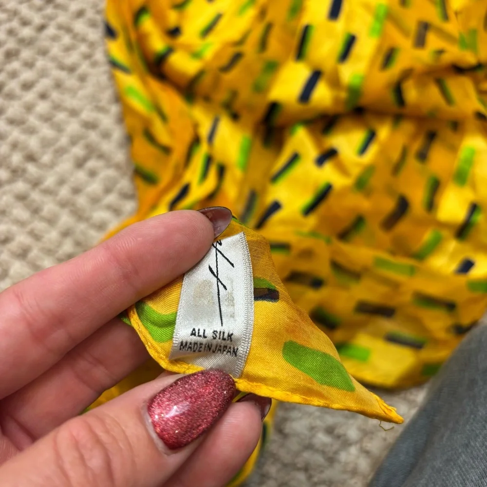 Ladies Vintage Hiroko‎ Kapp 100% Silk Neck Scarf, Yellow, Green and Black